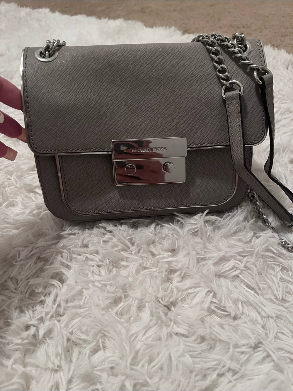 Michael Kors Gray Saffiano Crossbody with Silver Hardware